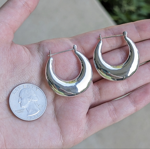 Vintage Sterling silver 925 hoop hollow 3D puffy pierced earrings - Picture 6 of 6